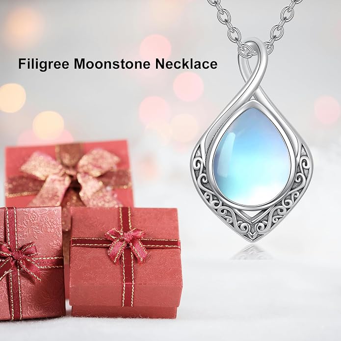 PELOVNY Celtic Knot Necklaces for Women 925 Sterling Silver Gemstone/Birthstone Teardrop Infinity Necklace Irish Celtic Pendant Jewelry Gifts for Mom Daughter Wife