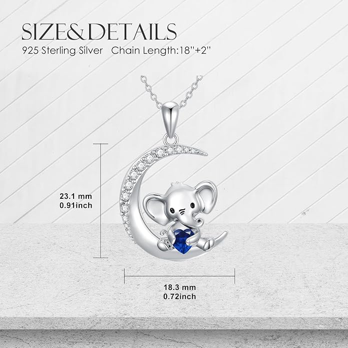 PROESS Animal Birthstone Necklace 925 Sterling Silver Otter/Axolotl/Hippo/Elephant/Dachshund/Monkey/Red Panda Pendant Necklace Animal Birthstone Jewelry Gifts for Women