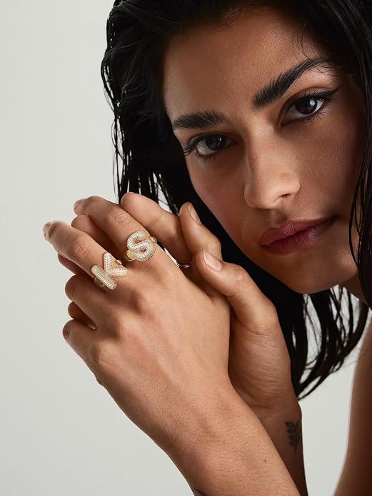 KeyStyle Bold Initial Letter Rings Adjustable, GoldChic Jewelry Women Gold Statement Ring Personalized Engraved Women’s Open Signet Ring for Party (Gold, White Gold, Black)