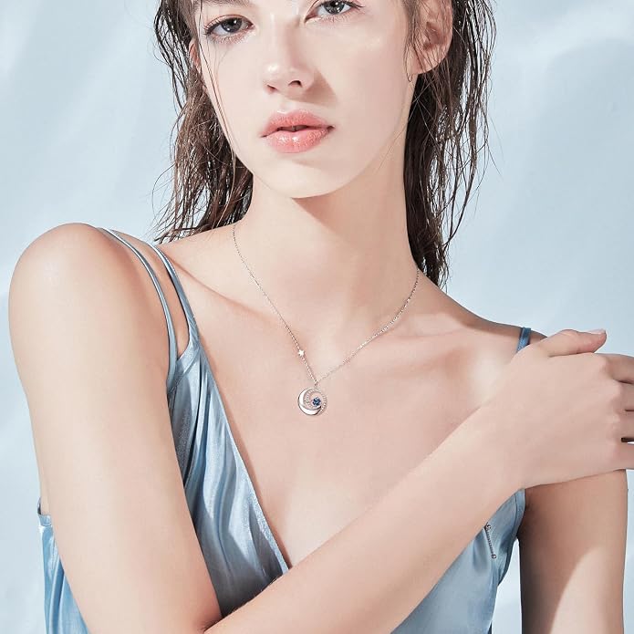 FANCIME Birthstone Necklaces 925 Sterling Silver Moon and Star Pendant Fine Jewelry Birthday Mothers Day Gifts for Mom Wife Her Daughter, Adjustable Chain 16+2"
