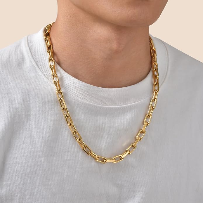 VNOX Paperclip Necklace for Men Women, 4.5/6.5/7mm Solid Diamond-Cut Chunky Stainless Steel Anchor Link Chain Mens Necklaces Jewelry Gifts, 18/20/22/24 Inchs
