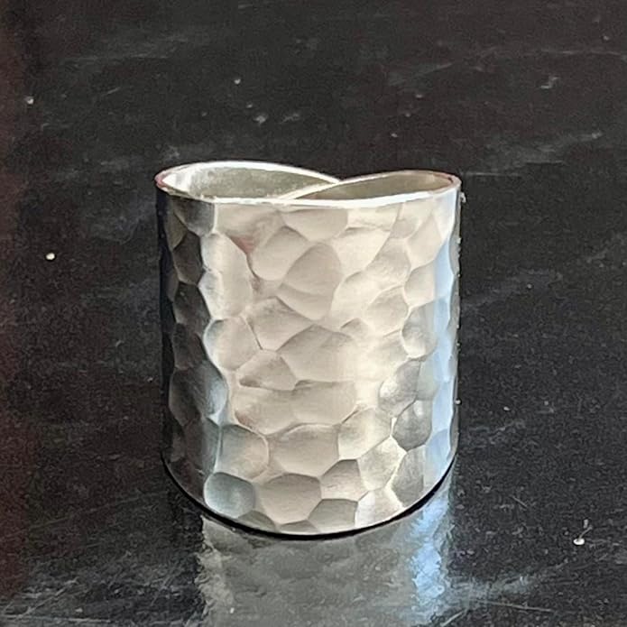 Hammered Sterling Silver Handmade Classic Wide Band Boho Statement Ring, Shiny Finish Wrap Band Adjustable to Sizes 6-12, Also as Thumb Ring, Gift for Her