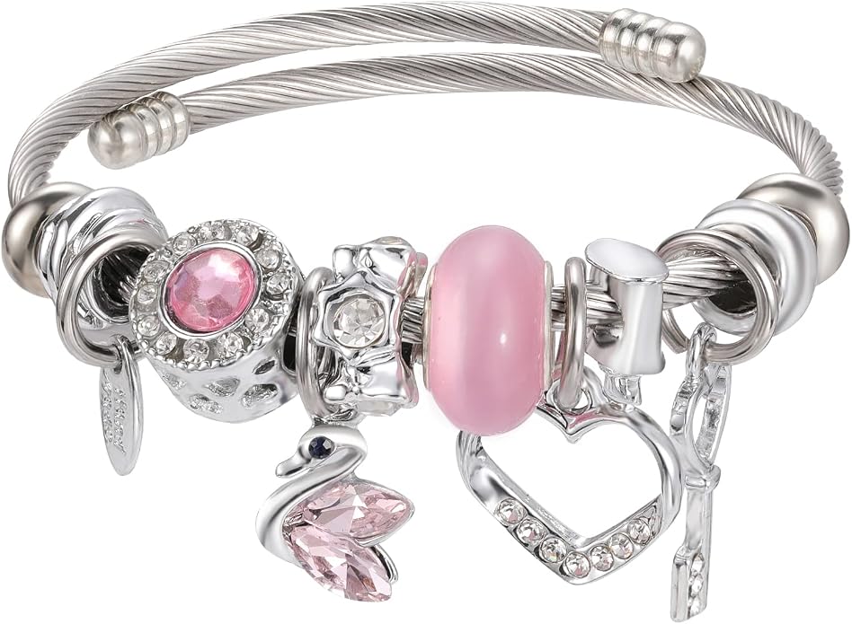 DS Charm Bracelets for girls,exquisite cute cartoon friendship bracelets Silver Stainless Steel Bangle with birthday Gift box, Adjustable girls jewelry Suitable for holiday gifts