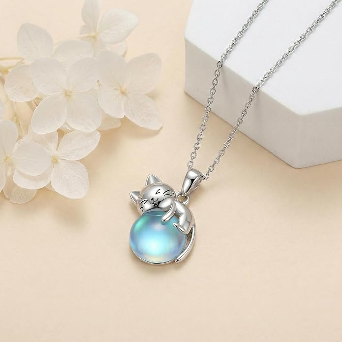 Cat Necklace Sterling Silver Cat Zircon Pendant Gothic Jewelry for Women Animal Lovers Gifts