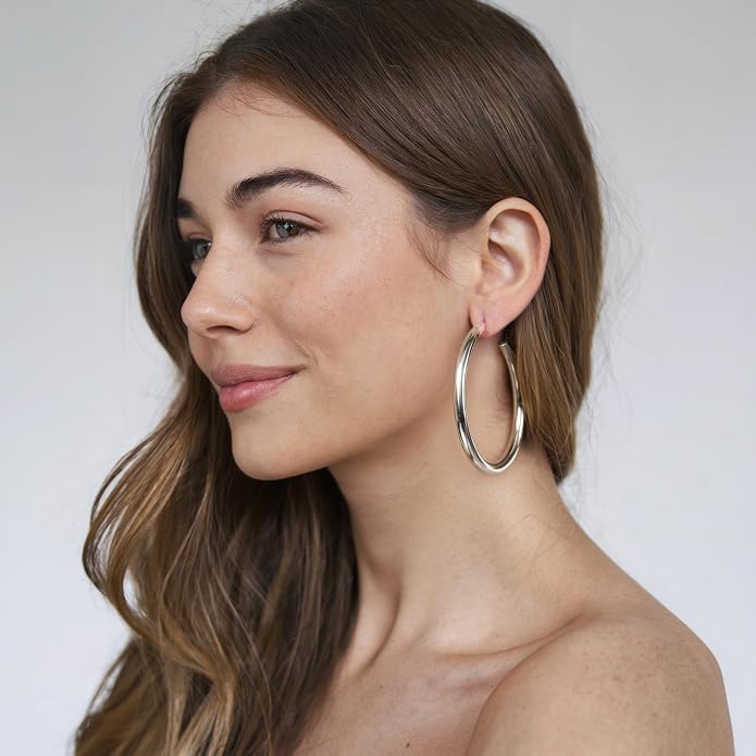 14K Gold-Plated, Lightweight, Open Hoop Earrings For Women
