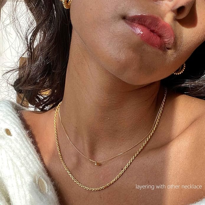 Freekiss Women's Layered Necklace Set - 3 Piece Dainty Gold Jewelry for Everyday Stacking | 14K Gold Plated Snake Chain, Rope Chain, Cuban Chain | Adjustable Length 14-18.5 Inch | Gift Ready