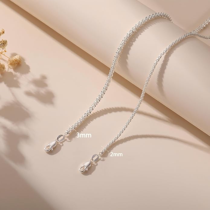 925 Sterling Silver Chain Necklace for Women - 2mm/3mm Simple Dainty Non Tarnish Hypoallergenic Chain Trendy Jewelry Gifts Adjustable Length 16 18 20 Inch