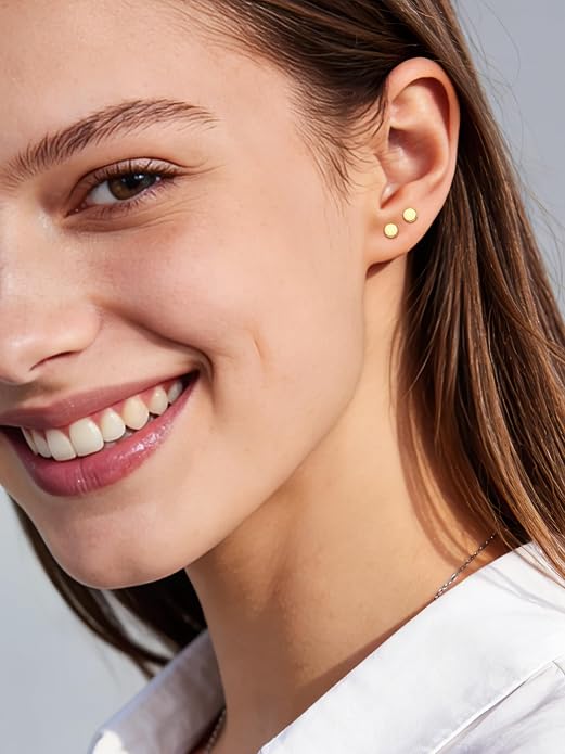 ChicSilver 925 Sterling Silver Earrings Dainty Bar/Circle/Triangle/Star/Ball Stud Earrings for Women with Gift Box, Hypoallergenic Earrings for Sensitive Ears