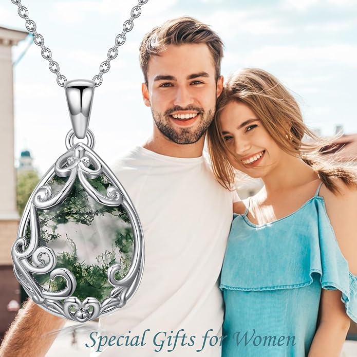 HPQQ Teardrop Necklace 925 Sterling Silver Filigree Gemstone Pendant Necklace Fine Jewelry Birthday Mother's Day Gifts for Women Her Mom