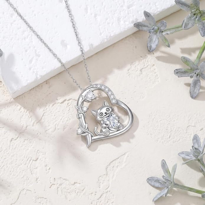 PELOVNY Teddy Bear Necklace for Women 925 Sterling Silver Bear/Highland Cow/Fox/Cat/Axolotl Birthstone Necklace Christmas Birthday Jewelry Gifts for Mom Daughter Wife Sister