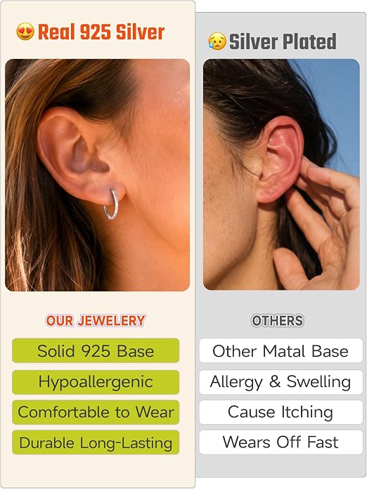 JustBeingCute 925 Sterling Silver Hoop Earrings for Women 14K Gold Plated Small Huggie Earrings Hypoallergenic Cubic Zirconia Cartilage Hoop Earring(8/10/12/14/16/18/20mm)