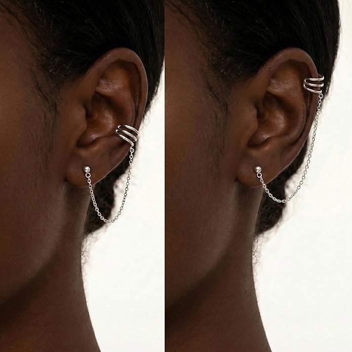 SLUYNZ 925 Sterling Silver Cuff Earrings Chain for Women Crawler Earrings Studs