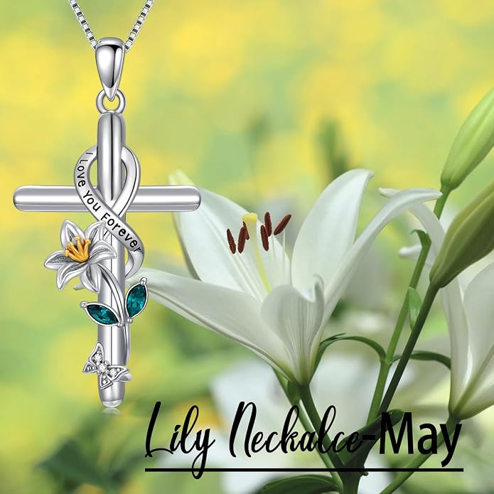 Cross Necklace for Women 925 Sterling Silver I Love You Necklace Religious Jewelry with Gift Box for Mother Daughter