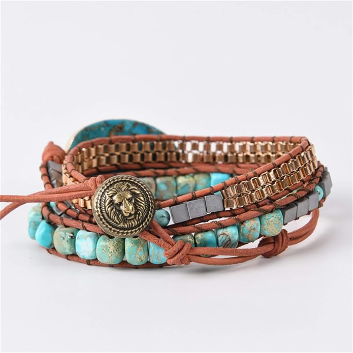 YGLINE Boho Handmade Wrap Leather Tube Crystal Stone Bracelet for Women