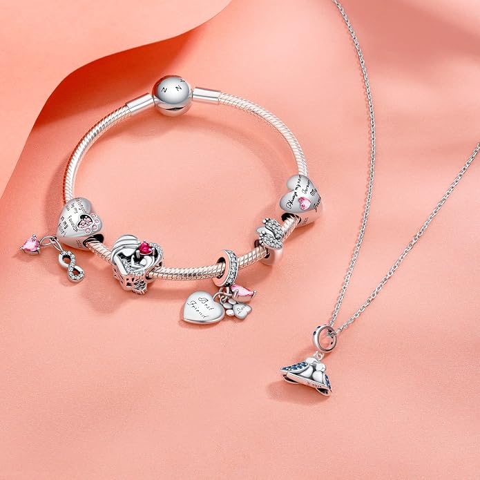 NINGAN 925 Sterling Silver Charm Golden Love Charm Buckle Safety Chain Travel Bead Firefly Dragonfly Pendant, Suitable for Women Bracelet and Necklace as Gift from Mom and Friends