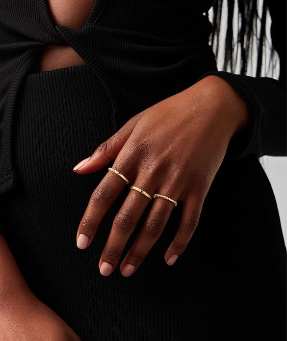 KAERUN Stackable Gold Rings for Women Non Tarnish Dainty 14K Gold Plated Stacking Rings Cubic Zirconia Thumb Ring Set Trendy Statement Wedding Bands Promise Engagement Rings for Women Size 6-10