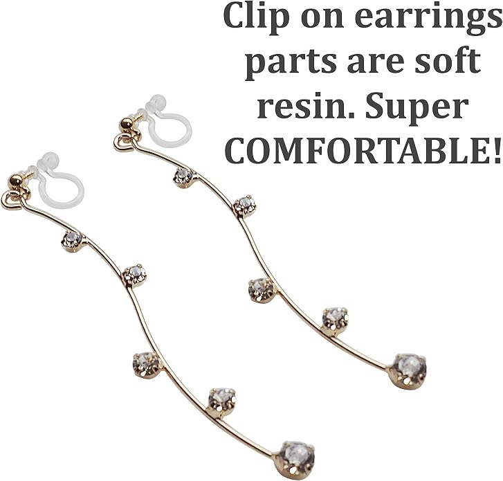 Comfortable Stick Invisible Clip On Earrings Gold Dangle Long Waved Threader Bar Clip-On Non Pierced Earrings Silver For Women,…
