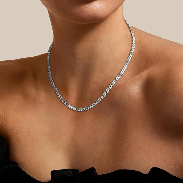 Jewlpire 925 Sterling Silver Plated Rope/Cuban/Paperclip/Herringbone Chain Necklaces for Women, 18K Gold Plated Chain Necklace,Hypoallergenic Women's Chain Necklaces 16+3 Inch