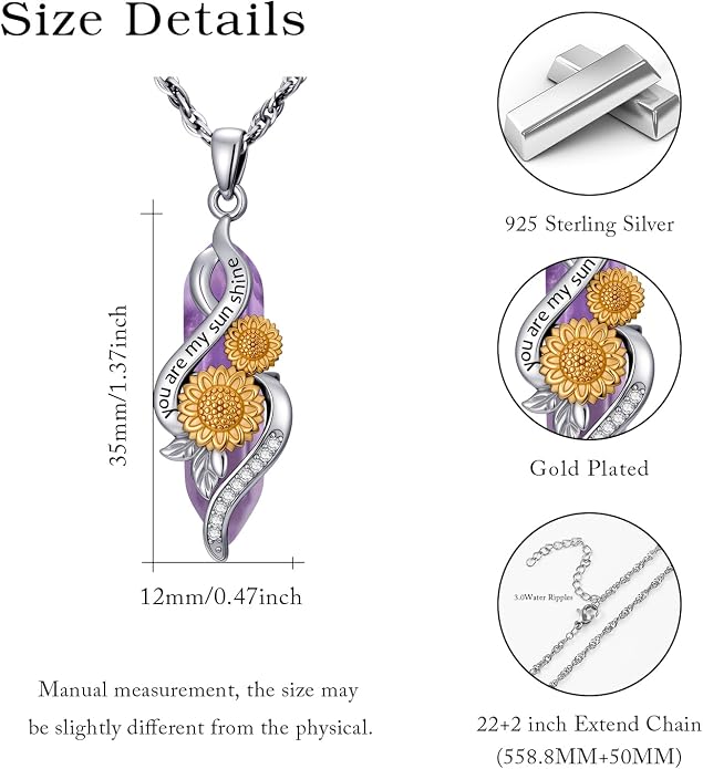 Crystal Necklace 925 Sterling Silver Rose/Sunflower Necklace for Women Jewelry Gifts for Women
