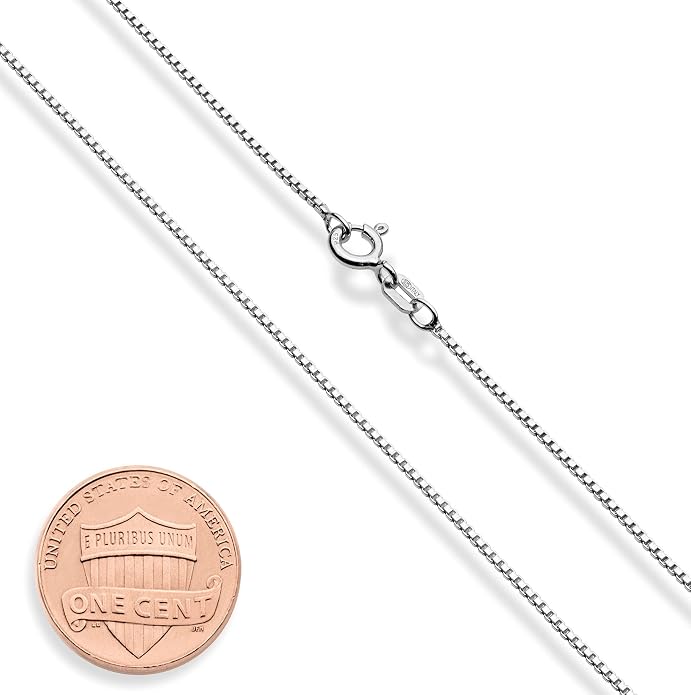 Miabella Italian 925 Sterling Silver or 18K Gold Plated 925 Sterling Silver Thin 1mm Box Chain Necklace for Women, Made in Italy