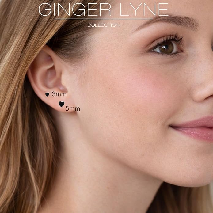 Titanium Heart CZ Labret Stud Earrings for Piercings by Ginger Lyne 6Pc Set G23 Screw Front Flat Back Body Jewelry 2 pair post 6mm, 8mm Cartilage, Helix, Tragus, Lip, Conch, Lobe