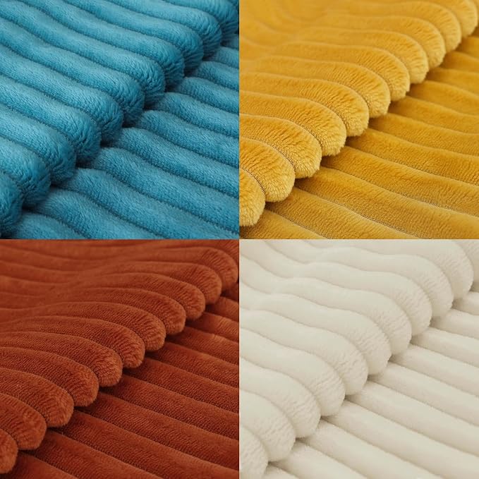 decorUhome Flannel Beige Rust Throw Pillow Covers 20X20 Set of 4 | Decorative Fall Soft Fluffy Striped Double-Sided Couch Pillow Covers, Modern Farmhouse Pillow Cases for Sofa bed Home Decor
