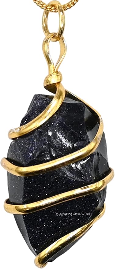 Amazing Gemstone Blue Goldstone Crystal Necklace for Women - Premium Raw Healing Crystals for Gifts for Mom, Mothers, Teen Girls and Girlfriend