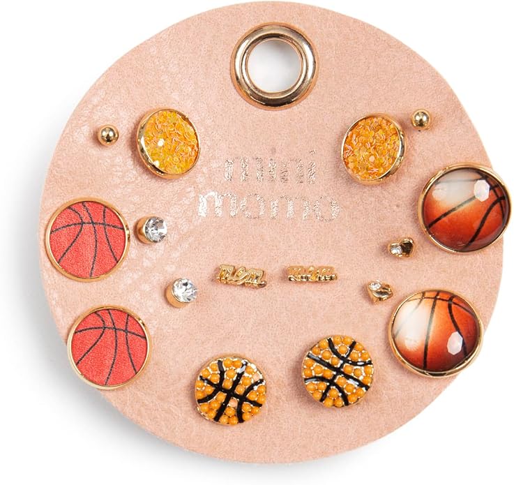 Sports Earring Set for Women Multi Pairs Assorted Multipack - Stud Earrings Jewelry Gift for Sports Mom Football, Baseball, Basketball, Soccer Team