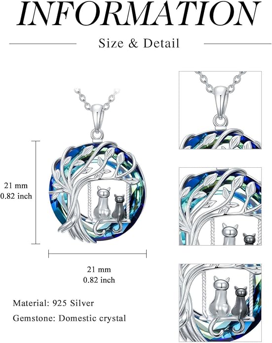 TOUPOP Cat Necklace Gifts for Women Sterling Silver Celtic Mounatin Moon Pendant with Blue Crystal Birthday Christmas Jewelry Gifts for Women
