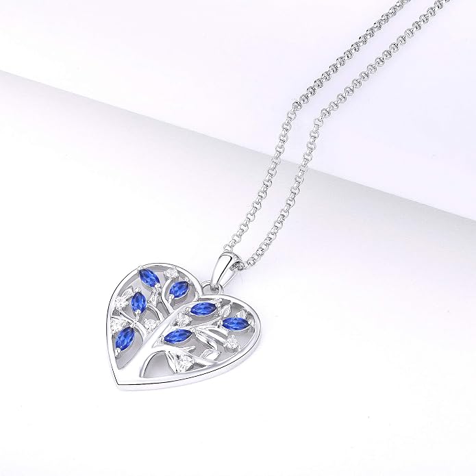 JO WISDOM Women Heart Necklace,925 Sterling Silver Tree of Life Pendant Necklace with 3A Cubic Zirconia Jewelry for Women