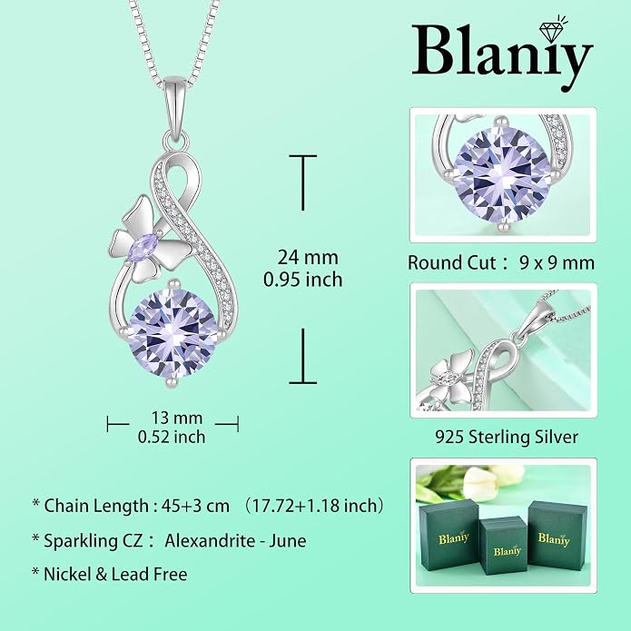 Butterfly Necklaces for Women 925 Sterling Silver Infinity Pendant Necklace Birthstone Jewelry Gifts for Her