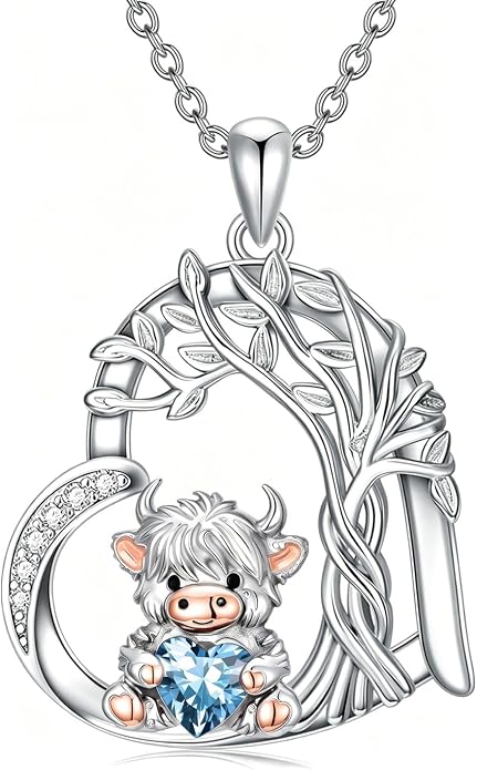 PELOVNY Teddy Bear Necklace for Women 925 Sterling Silver Bear/Highland Cow/Fox/Cat/Axolotl Birthstone Necklace Christmas Birthday Jewelry Gifts for Mom Daughter Wife Sister