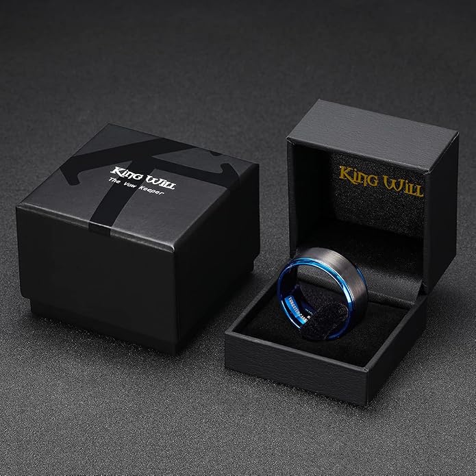 King Will Classic Tungsten Wedding Band for Men, 6/7/8/9/10mm Widths, Polished Finish Step Edge Matte Rings Comfort Fit