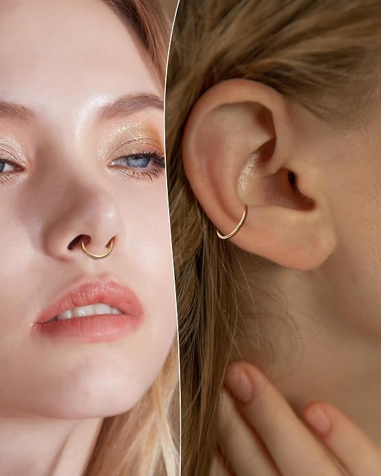 COCHARM 14K Solid Gold 18g/16g Nose Rings 16G Septum Rings Yellow Gold Tragus Helix Cartilage Conch Earring Hoops 18 Gauge Piercing Hoop