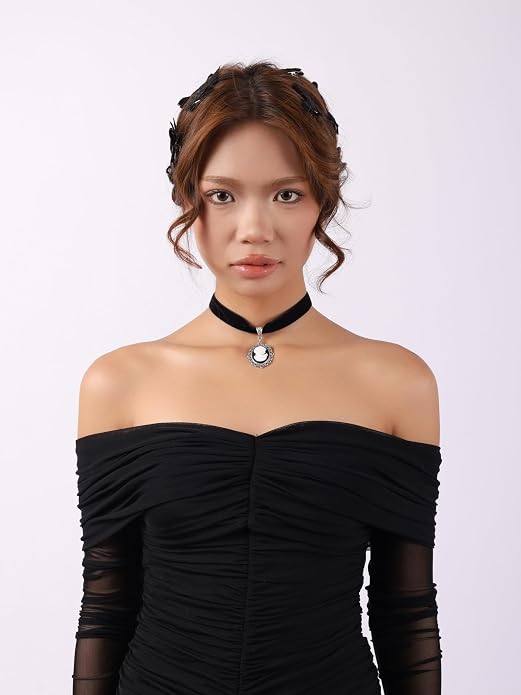 Sacina Gothic Black Cameo Victorian Choker, Gothic Vintage Necklace, Goth Jewelry, Christmas Jewelry Gift for WomenBlack Choker