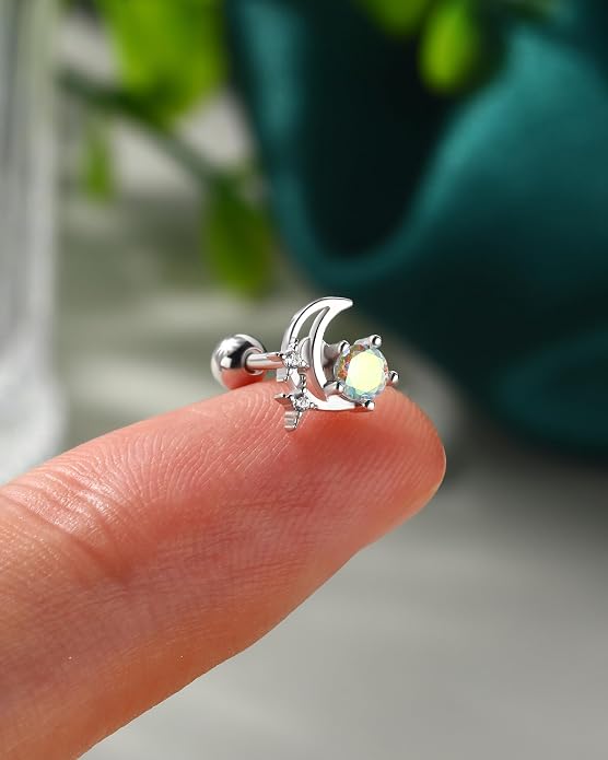 COCHARM 14K Gold Plated Cartilage Earrings Stud 16G Star 925 Sterling Silver Helix Tragus Earrings Surgical Steel Flat Back Earrings for Women