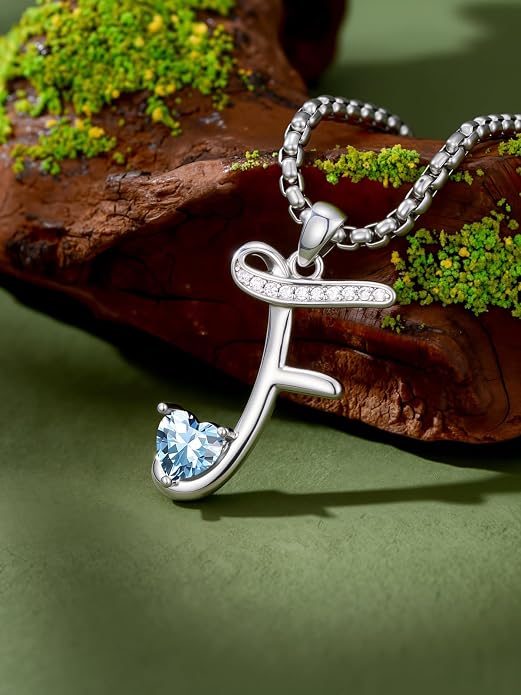 Birthday Gifts for Women Alphabet A to Z Initial Birthstone Pendant Necklaces for Women - 18k White Gold Plated Personalized Name Jewelry Anniversary Graduation Gifts for Wife Her Daughter Girlfriend(with Gift Box)