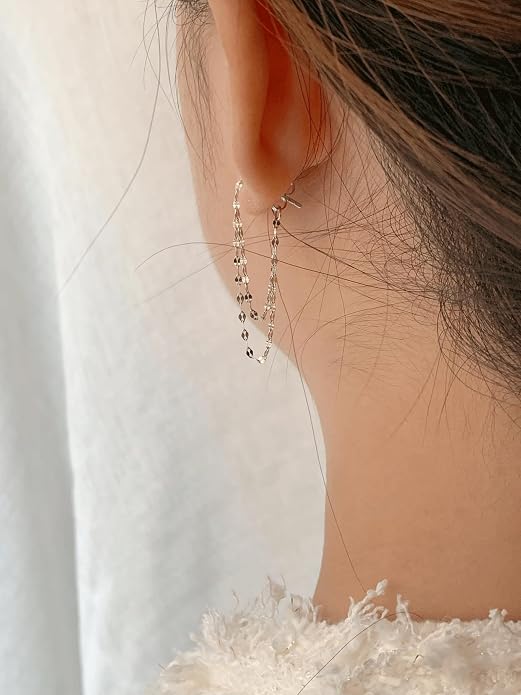 Tassel Earrings for Women Gold Plated Silver Chain Earrings Dainty Minimalist Dangle Drop Studs