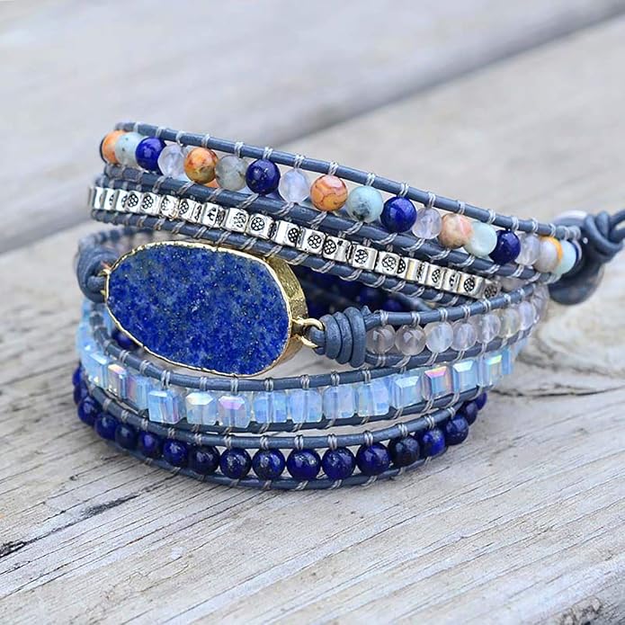 Boho Wrap Bracelet for Women, Handmade Natural Imperial Jasper Multi-Layer Stone Beaded Bracelet, Bohemian Healing Crystal Stone Jewelry Gifts