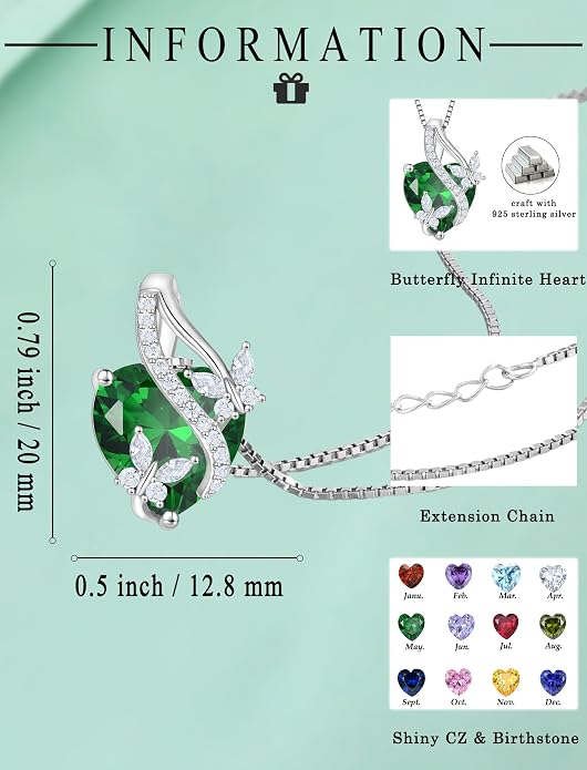 Butterfly Necklaces for Women Sterling Silver Infinity Heart Pendant Birthstone Jewelry Gift with 14k Yellow Gold/Rose Gold Plated