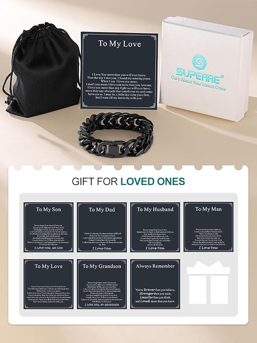 Supcare Unique Anniversary Birthday Valentines Fathers Day Stainless Steel Cuban Link Bracelets for Men Him, To My Man Dad Husband Love Always Remember Wrist Chain Bracelet Jewelry Gifts
