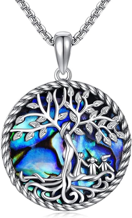 Tree of Life Necklace 18K White Gold Plated Tree of Life Abalone Shell/Crystal Pendant Necklace Family Tree Jewelry Gifts for Women Mothers Day Gifts