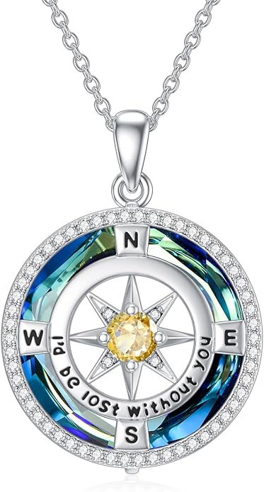 TOUPOP Necklace Gifts for Wife Compass Jewelry Women Anniversary Girlfriend Birthday Gift for Her Valentines I'd be Lost without You Sterling Silver Birthstone Necklaces