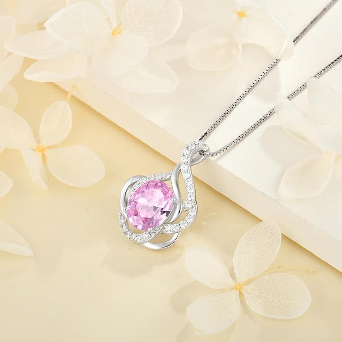 Birthstone Necklace for Women 925 Sterling Silver Pendant Necklaces Oval Cut Cubic Zirconia Necklace Jewelry