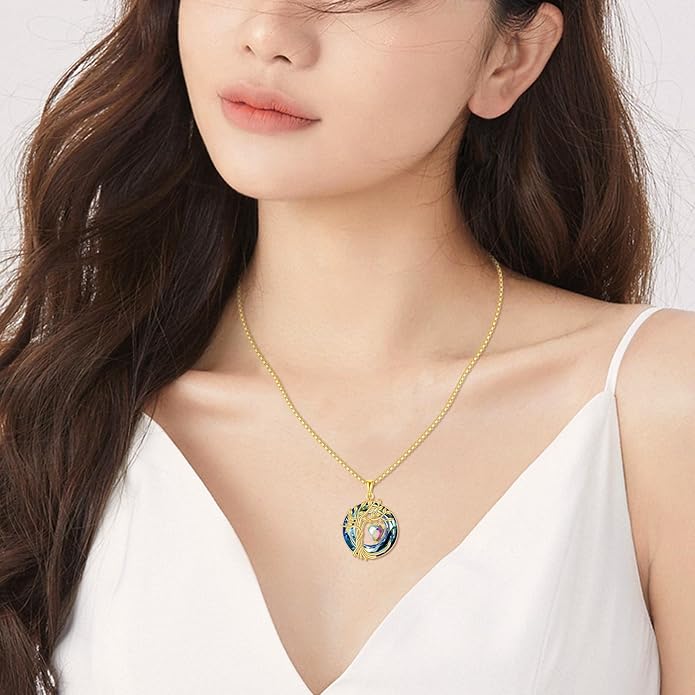 POPLYKE Mothers Day Gifts for Mom Her Wife Tree of Life Necklace 925 Sterling Silver Birthstone Pendant with Crystal Anniversary Birthday Wedding Jewelry for Women