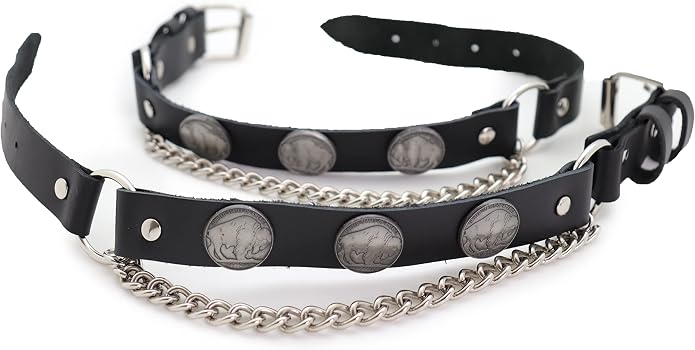 TrendyFashionJewelry Men Biker Boot Pair Bracelets Black Faux Leather Strap Chain Native Buffalo Animal Hunter