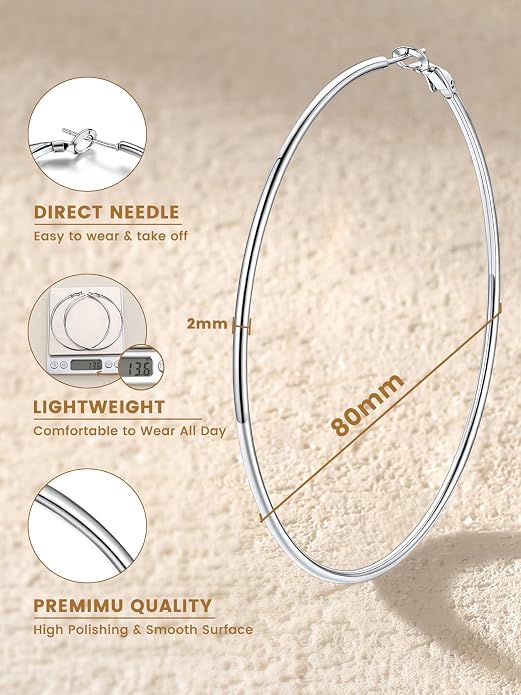 KeyStyle Gold Hoop Earrings for Women, Stainless Steel Hoops Earring Lightweight Loops, 2 mm Thick Hypoallergenic Circle Endless Thin Hoop (20/30/40/50/60/70/80/90/mm)