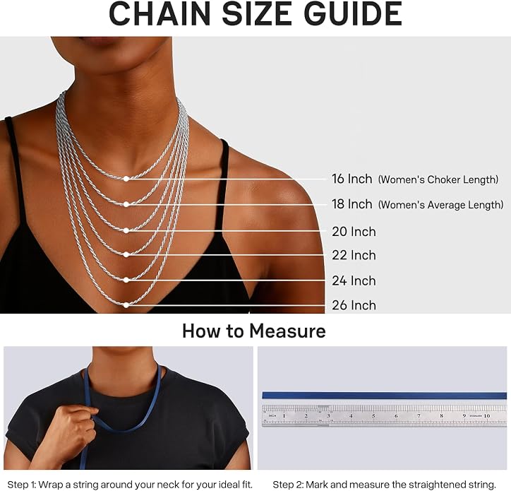 1.5MM 2MM Rope Chains 925 Sterling Silver Chain Necklace for Women, Sturdy Silver Chain for Women, Women's Chains Necklace, 16 18 20 22 24 26 Inch