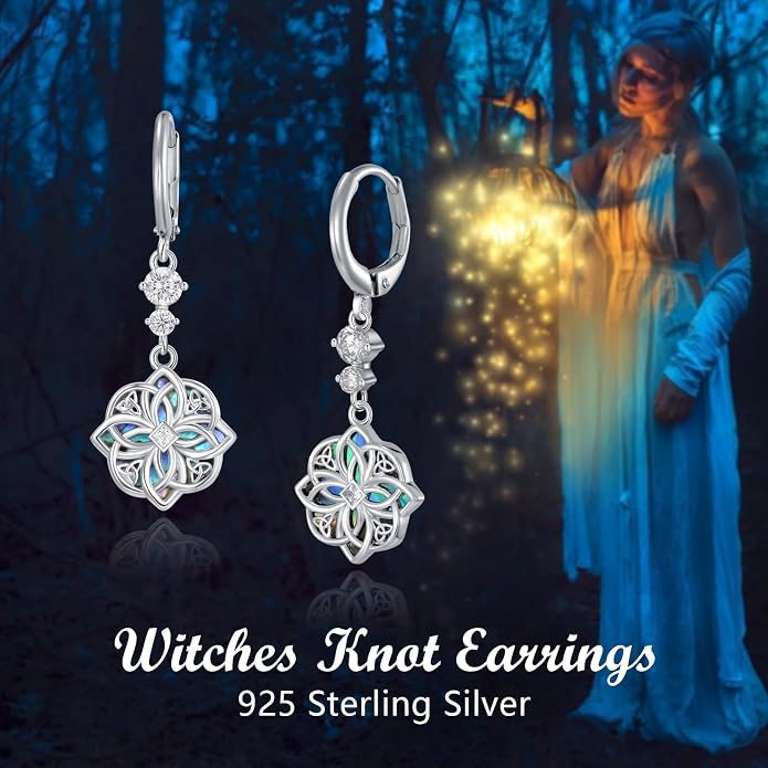 Celtic Knot Earrings 925 Sterling Silver Abalone Drop Dangle Celtic Earrings Gifts for Women