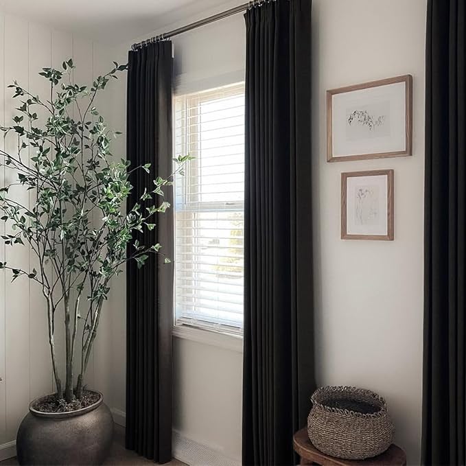 CAPALOCA Pinch Pleated Curtains Blackout, Linen Blackout Curtains 102 inches Long 2 Panels Set for Bedroom, Thermal Insulated Pinch Pleated Drapes for Living Room, 40" W x 102" L (Pack of 2), Black